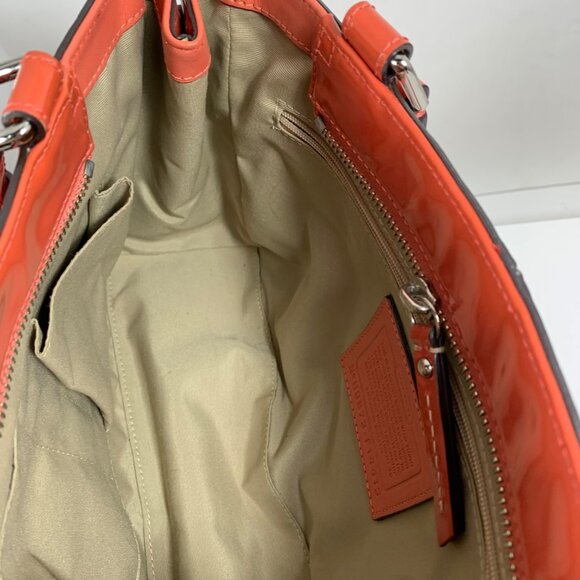 COACH Hampton Orange Patent Embossed Leather Medium Carryall F14413 Shoulder Bag - Picture 11 of 16